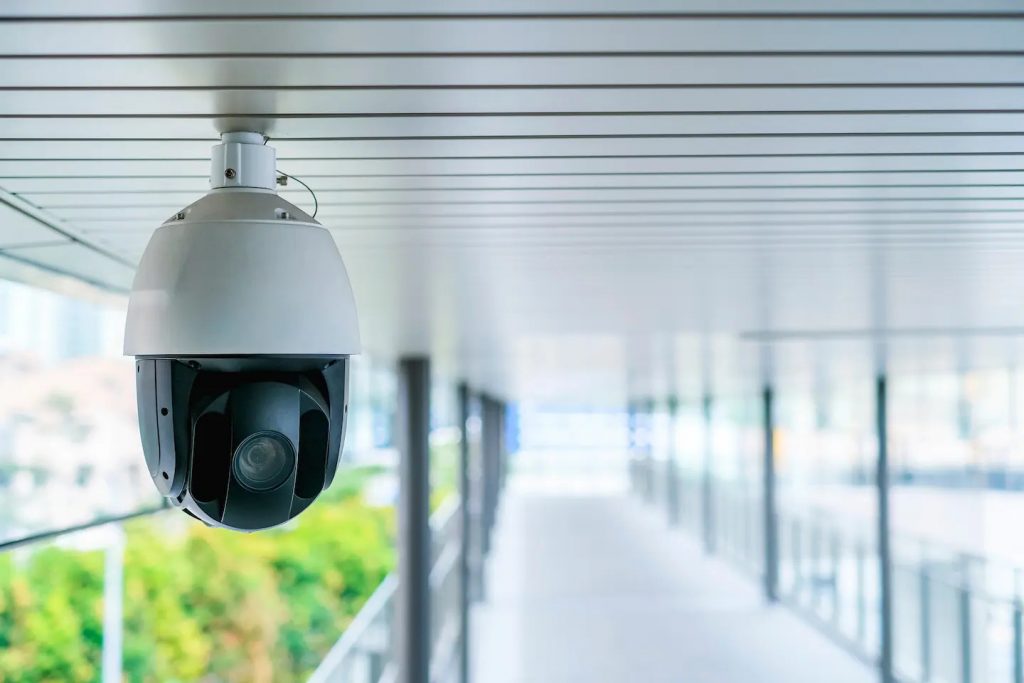 CCTV camera installed on a ceiling, illustrating professional installation services in Denver.